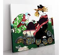 Twelve Hours of Spring by Utagawa Kunisada Asian Japanese Canvas Wall Art Print Ready to Hang, Framed Picture for Living Room Bedroom Home Office Décor, 35x35 cm (14x14 Inch)