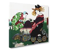 Twelve Hours of Spring by Utagawa Kunisada Asian Japanese Canvas Wall Art Print Ready to Hang, Framed Picture for Living Room Bedroom Home Office Décor, 20x20 Inch (50x50 cm)