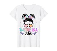 Twelve Is A Vibe Butterfly Messy Bun 12th Birthday Girl T-Shirt
