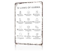 Twelve Laws of Karma Funny Metal Wall Sign Sarcastic Cause Effect Reference Decor for Man Cave Game Room Workshop 8 X 12 inch