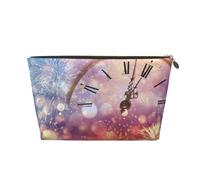 Twelve o'clock New Year Celebration Prints PVC Leather Travel Toiletry Bag with Gold Zippers, Waterproof Cosmetic Organiser for Makeup, Toiletries & Essentials