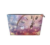 Twelve o'clock New Year Celebration Prints PVC Leather Travel Toiletry Bag with Silver Zippers, Waterproof Cosmetic Organiser for Makeup, Toiletries & Essentials