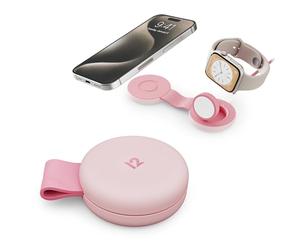 Twelve South Butterfly SE 2-in-1 Qi2 USB-C MagSafe Charging Station (Not Wireless) - Travel Charger for iPhone 15/14/13/12, Apple Watch, AirPods Pro - Portable Charging Stand for Apple Devices, Pink