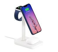 Twelve South HiRise 3 | 3-in-1 Magnetic Charging Station for MagSafe iPhones, AirPods and Apple Watch + 5 ft USB-C Cable (White)