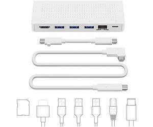 Twelve South StayGo | USB-C Hub for Type C MacBooks, iMac M1, Laptops and iPad Pro with Included 1 Meter Desktop Cable + stowable Travel Cable for Home, Office & Travel (White)