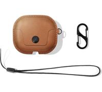 Twelve South AirSnap Gen 3 | Leather Protective Case/Cover with Loss Prevention Clip and Optional Carry Strap for AirPods Gen 3, Cognac
