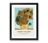 Twelve Sunflowers By Vincent Van Gogh Exhibition Museum Painting Framed Print | A2 Black Framed Wall Art | Ready to Hang | Modern Historical Picture | Living Room Bedroom Lounge Office