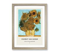 Twelve Sunflowers By Vincent Van Gogh Exhibition Museum Painting Framed Print | A2 Oak Framed Wall Art | Ready to Hang | Modern Historical Picture | Living Room Bedroom Lounge Office