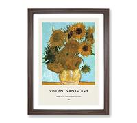 Twelve Sunflowers By Vincent Van Gogh Exhibition Museum Painting Framed Print | A2 Walnut Framed Wall Art | Ready to Hang | Modern Historical Picture | Living Room Bedroom Lounge Office