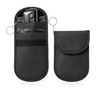 TwelvePeaks® Faraday Pouch for Car Keys, Set of 2 Matte Black Leather Faraday Bag Twin RFID Car Key Signal Blocker Pouch - 2 Pockets Anti-Theft Keyless Security Key Case with Key Chain Ring, 14x9x3cm
