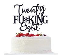 Twenty Eight Cake Topper, Happy 28th Birthday Cake Topper, Cheers to 28 Years Old, Funny 28th Birthday Party Decorations, Black Glitter
