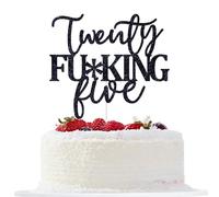 Twenty Five Cake Topper, Happy 25th Birthday Cake Topper, Cheers to 25 Years Old, Funny 25th Birthday Party Decorations, Black Glitter