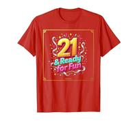 Twenty-One & Ready for Fun: 21st Birthday Gift T-Shirt, Men, Red, M