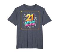 Twenty-One & Ready for Fun: 21st Birthday Gift T-Shirt, Men's Big and Tall, Heather Blue, 4X Tall