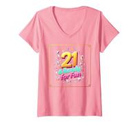 Twenty-One & Ready for Fun: 21st Birthday Gift V-Neck T-Shirt, Women, Pink, XL
