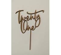 'Twenty One' Wooden Birthday Cake Topper, (size 16.5 cm High, 12.5 cm Wide), Laser Cut 3mm thick mdf, blank for personalisation. Made in the UK