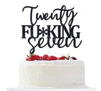 Twenty Seven Cake Topper, Happy 27th Birthday Cake Topper, Cheers to 27 Years Old, Funny 27th Birthday Party Decorations, Black Glitter