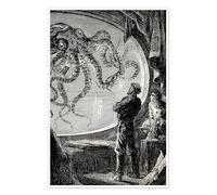 Twenty Thousand Leagues Under the Sea I Poster by Edouard Riou 20 x 30 cm Black and white Wall art Wall decor