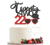 Twenty-Two 22 Cake Topper Black and Red Glitter, Funny 22nd Birthday Party Decorations, Taylor Singer Themed Birthday Girls' 22 Years Old Birthday Party Supplies