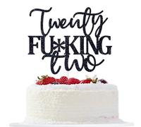 Twenty Two Cake Topper, Happy 22nd Birthday Cake Topper, Cheers to 22 Years Old, Funny 22nd Birthday Party Decorations, Black Glitter