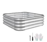 TwentyNext 3-in-1 Raised Garden Bed Kit - Heavy-Duty Galvanized Steel Planter Box,Metal Raised Garden Beds with Bracing Rods & Gloves for Vegetables, Fruits, Flowers (Silver, 4x2x1ft)