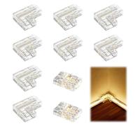 Tweozek 10 Pack LED Strip Connectors Set, 2 Pin 8mm COB LED Strip Light Connectors Include 8 L Shape Corner and 2 Straight Center Connectors Solderless COB Clip for DIY LED Light Projects