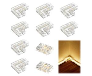 Tweozek 10 Pack LED Strip Connectors Set, 2 Pin 8mm COB LED Strip Light Connectors Include 8 L Shape Corner and 2 Straight Center Connectors Solderless COB Clip for DIY LED Light Projects