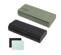 Tweozek 2 PCS Hard Glasses Case, Portable Glasses Case for Men Women, Sun Glass Spectacle Cases, PU Leather Sunglasses Storage Box with Cleaning Cloth for Travel Reading Study Work (Black，Green)