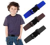 Tweozek 3 Pieces Kids Belt, Children’s Elasticated Belt with Plastic Clip Buckle, No Metal Buckle Adjustable Stretch Belts, Quick Release Durable Belts for Girls and Boys (Blue, Black, Brown)