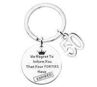 Tweozek Birthday Keychain Gifts for Women Men Joke We Regret To Inform You That Your Fifties Have Expired Birthday Inspirational Keyring for Grandma, Grandad, Mum and Dad (50 th)