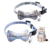 Tweruna 2 PCS Cat Collar Bow Tie, Plaid Cat Collar Bowtie, Breakaway Cute Cat Collar with Bells, Adjustable Bowtie Collars for Boy Cats Kitten Puppy and Small Pets