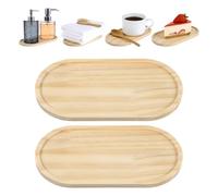 Tweruna 2 PCS Small Wooden Tray, Wood Bamboo Tray, Small Trays Decorative for Bathroom and Kitchen