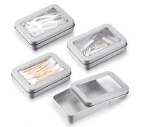 Tweruna 4 Pcs Cotton Swab Holder for Travel, Portable Floss Picks Case with Transparent Window, Small Metal Storage Box with Lid, Flosses Pick Holder Boxes for Travel, Cotton Swabs Hair Ties Floss