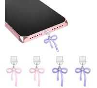 Tweruna 4 PCS USB C Dust Plug Charm, Cute Bow USB C Dust Cover, Type-C Anti-Dust Cover Protector Plugs Compatible with Type C/USB C Charging Port