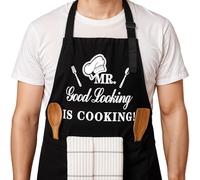 Tweruna Funny Apron for Men, Black Grilling Cooking BBQ Kitchen Apron for Men, Adjustable Grill Funny Aprons with Pockets for Dad Husband Kitchen Cooking Grilling Baking