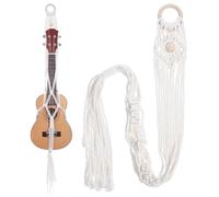 Tweruna White Macrame Ukulele Wall Mount Hanger, Boho Guitar Wall Hanger, Macrame Wall Hanging for Ukulele, Acoustic & Electric Guitars, Hat