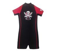 TWF Kids Shorty Wetsuit Short Sleeve Childrens Boys Girls UV Swim Suit Weather Protection Wet Suit (Red Pirate Wetsuit, UK 7-8 Years)