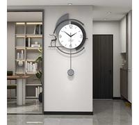 TWFJEL Modern Wall Clock Creative Minimalist Large Decorative Wall Clocks Silent Non Ticking Pendulum Clock Metal Frame + Wood Dial Fashion Art Deco for Living Room Bedroom Kitchen Office Black