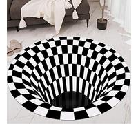 TWH Black Hole Checkered Vortex 3d Illusion Carpet Optical Illusions Non Slip Area Rug Home Bedroom Mat Black and White Lattice Deep Hole Stereo Sight Mat