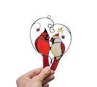TWH Cardinal Bird Metal Art Sculpture Creative Hanging Painted Window Decoration Exquisite Metal Red Bird Ornament for Indoor Outdoor (Style 4)
