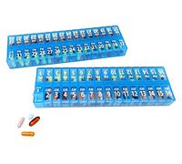 Twice-a-Day Monthly Pill Box Planner Set - AM & PM Medication Organizer for 31 Days! Set Contains 2 Organizers for One Month. (Blue - 31 Day AM/PM -1 Pack)