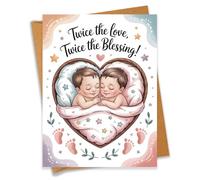 Twice the Love Twice the Blessing Twins Baby Shower Card Pregnancy Gift for Expecting Mom Dad Newborn Congratulations New Parents - Size 6.3"x4.7" Blank Inside with Kraft Envelope