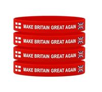 TWICK - MAKE BRITAIN GREAT AGAIN Wristband 4-Pack, Patriotic St. George & Union Jack UK Flag, Silicone Bracelets, Felxible, Comfortable & Durable, British Pride