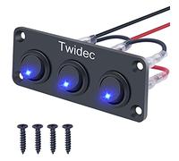Twidec/3 Gang Rocker Toggle Switch Panel With 12V DC Round Dot Lighted 20A 3 Pins ON/OFF SPST Switch Control For Car Or Boat Blue LED Light KCD2-102N-BU-XBZ