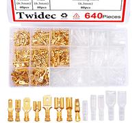 Twidec 640Pcs 2.8 4.8 6.3Mm Quick Splice Male And Female Wire Connector Spade Crimp Terminal & Bullet Terminal Connectors Crimp Block Kit Gold With Insulating Sleeve Self-Speaker Wiring N-001