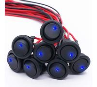 Twidec/8Pcs SPST Round Dot Rocker Toggle Switch Control for Car Or Boat 20A 12V DC On/Off Blue LED Light with Pre-soldered Wires KCD2-102N-BU-X