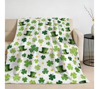 Twidels St. Patrick's Day Gifts Green Throw Blanket St. Patrick's Day Decor Accessories 50x60 inch Irish Blanket Irish Lucky Shamrock Accessories Soft Fluffy Warm Blanket For Sofa Bed Picnic