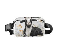 Twigs Bird Spring Cute Fanny Pack Waist Bag for Men Women Large Capacity Belt Bag Travel Wallet for Running Hiking, Cartoon Goat White Black, One Size