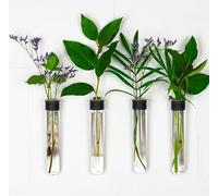 TWILG Magnetic Wall Hanging Plant Propagation Station - 4PC - Black Leather Wrapped Test Tube Vase Set, Modern Home and Office Decor, Hydroponic Plant Holder, Includes Wall Mount Magnets