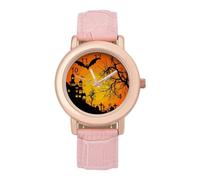 Twilight Bat Halloween Womens Elegant Watch Analogue Quartz Watch Leather Band Wristwatch